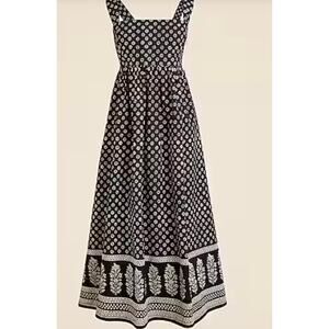 J. Crew Squareneck Midi Dress in Block Print Black Sz 4  *FLAW* #655